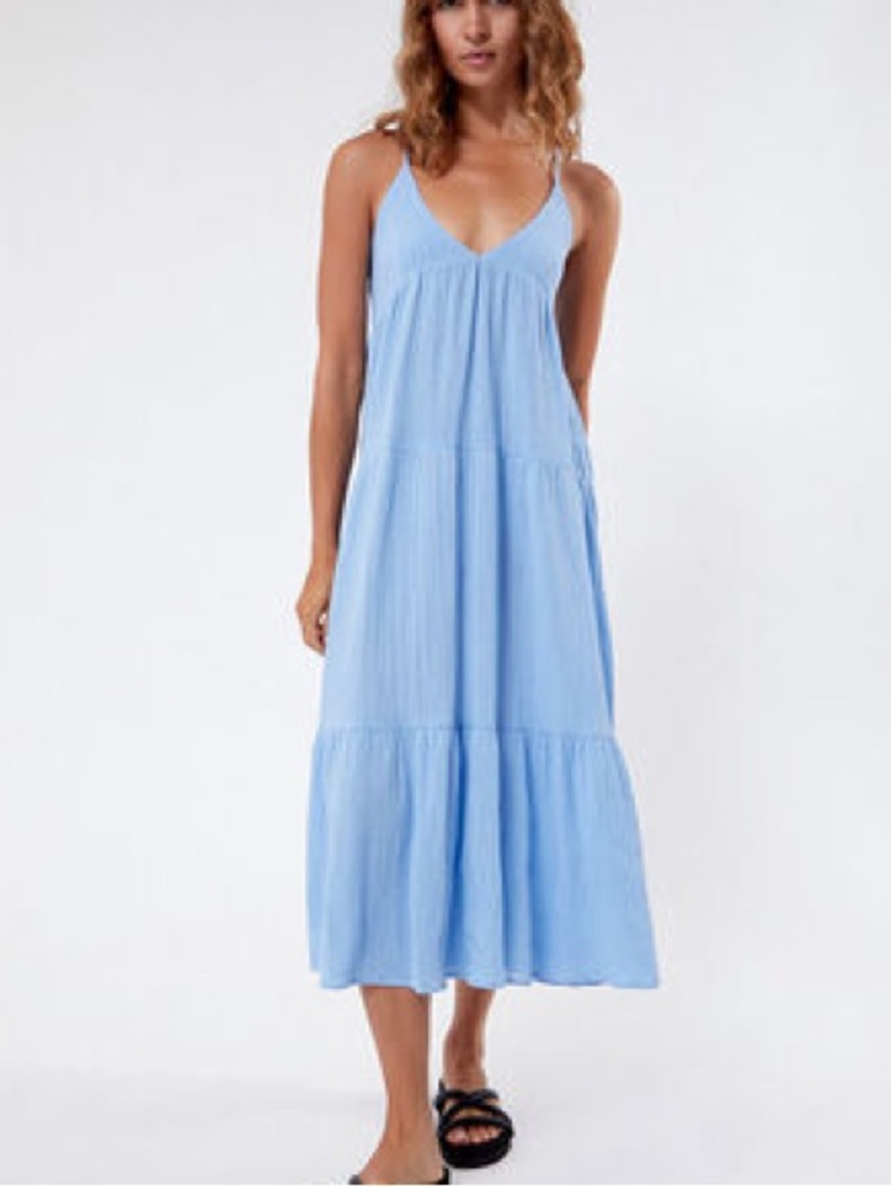 Rhythm Light Blue V-Neck Tiered Maxi Dress Women